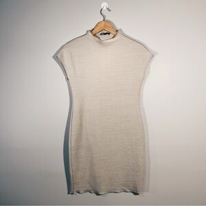Zara Mock Neck Fitted Mini Dress Marled Khaki Size L
